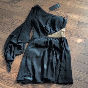 Ever Pretty Elegant Black One-Shoulder Dress with Gold Accent